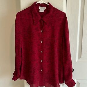 Red silk tunic style blouse by Tess,  hand washable in very good condition.